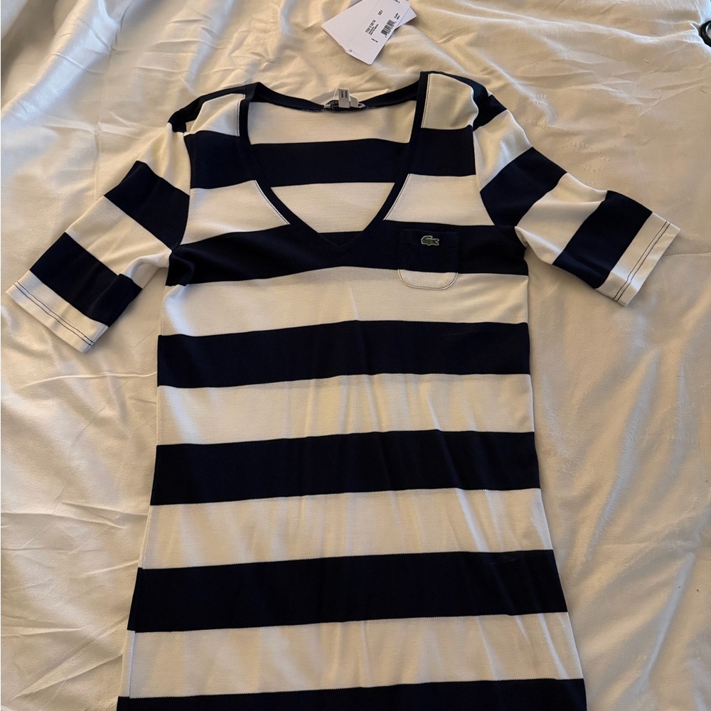 Lacoste Navy and White Striped Top